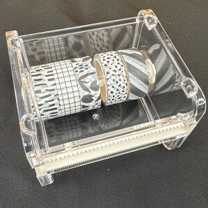 Acrylic Washi Tape Dispenser with Black and White Tapes all new 5 rolls of tape